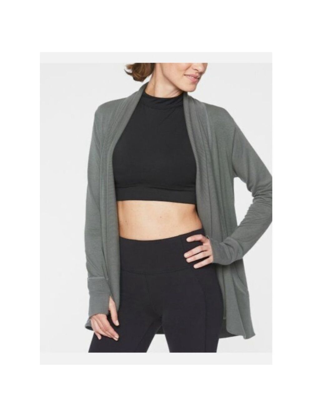 Women's Athleta Pranayama Wrap Cardigan S Sage Green Gray (Herb Olive)